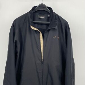 Greg Norman Mens XL Black Full Zip Golf Jacket Shark Logo Windbreaker Mock Neck